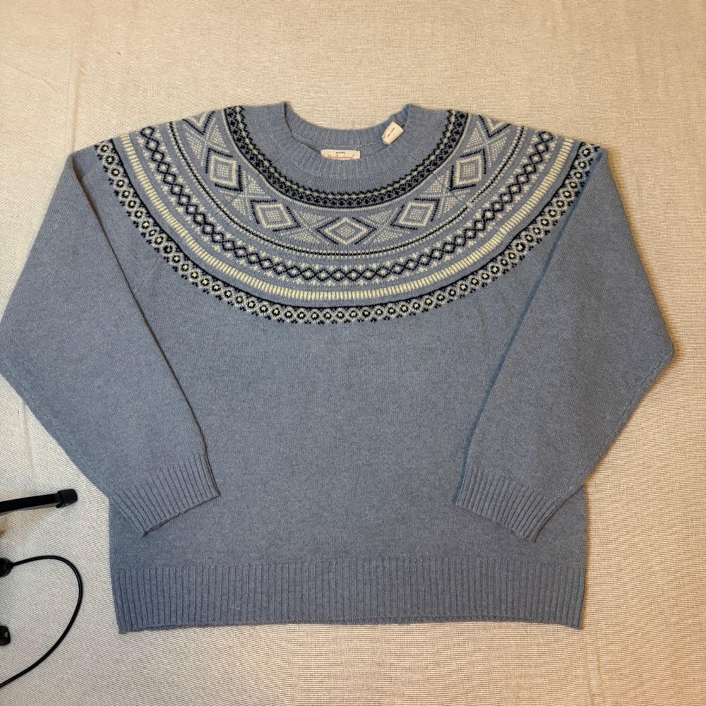 Weatherproof Sweater Men M Blue Fair Isle Yoke Knit Pullover Vintage Style